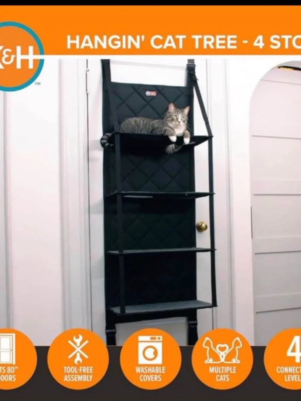 K & H pets Black/Gray Over-the-Door Cat Shelf Tower